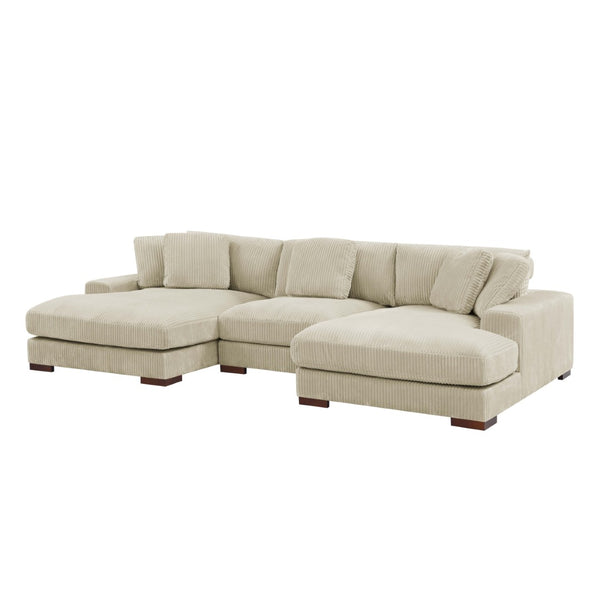 English Elm Large Corduroy Double Chaise Sectional Sofa with Lumbar Support for Spacious Living Rooms Beige B2748S00016