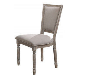 English Elm Vintage Rustic Wood Dining Chair Set of 2 — Two-Tone Beige Upholstered Side Chairs, Fluted Cottage Chic B011P361968