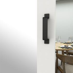 English Elm 30 in Matte Black Steel Sliding Barn Door Frosted Glass Privacy Panel with Hardware White B2763P483226
