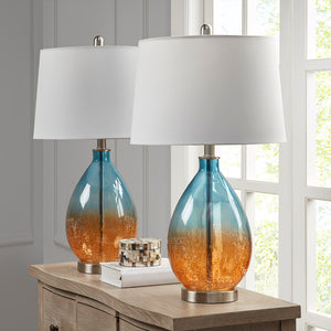 JLA Home 510 Design - Ombre Glass Table Lamp Set of 2 — Ombre Blue Gradient Bases with Metal Neck & White Drum Shades, Cozy Ambient Lighting 5DS153-0031