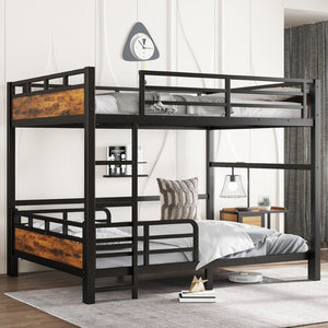 English Elm Twin Xl Solid Pine Loft Bed with Built-in Led Lighting and Storage Shelves Vintage,Wood W1580S00443