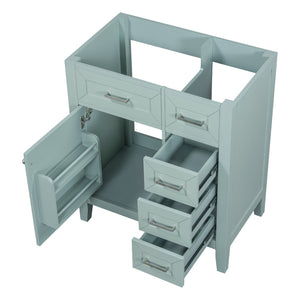 English Elm 30" Modern Bathroom Vanity Cabinet Base with 3 Drawers, Solid Frame MDF, Undermount Ready, 200lb Capacity Green WF321000AAF