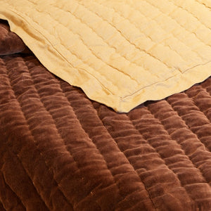 English Elm Cotton Velvet Stonewashed Hand-Quilted Bedspread with Flanged Edges, 88"x92" Queen Size Luxury Rust B346P321257