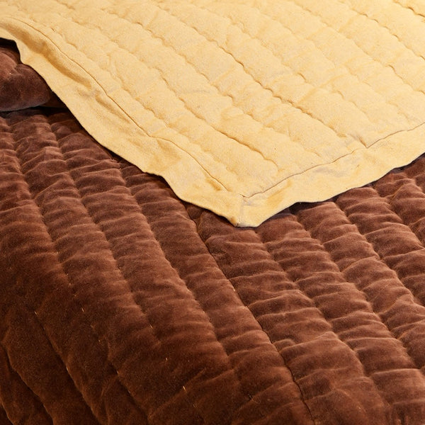English Elm Cotton Velvet Stonewashed Hand-Quilted Bedspread with Flanged Edges, 88"x92" Queen Size Luxury Rust B346P321257