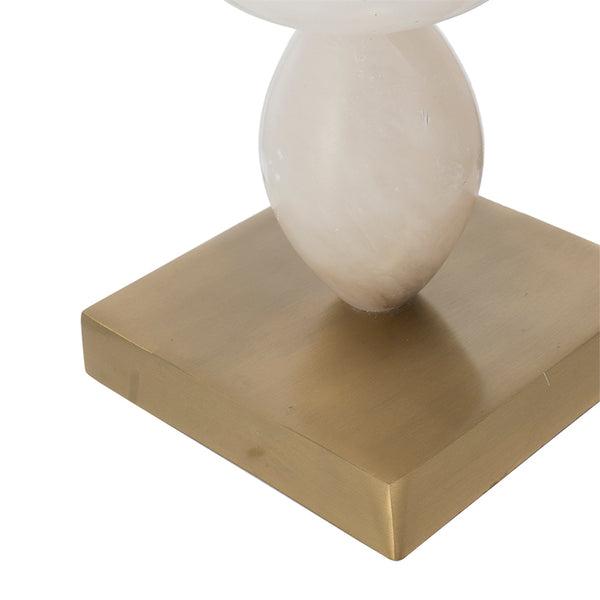 English Elm D14x26.3" White and Gold Three-Tier Round Table Lamp with Alabaster Accents and Drum Shade, 26.3" W2078P395820