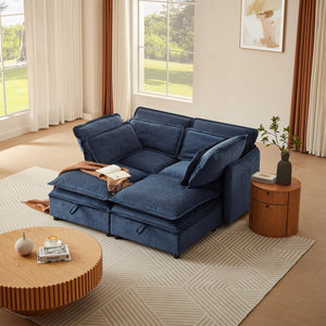 English Elm U_Style Modular Double-Layer 4-Seater Sofa with Hidden Storage, Removable Covers, Foam Comfort Dark Blue WY000422AAC