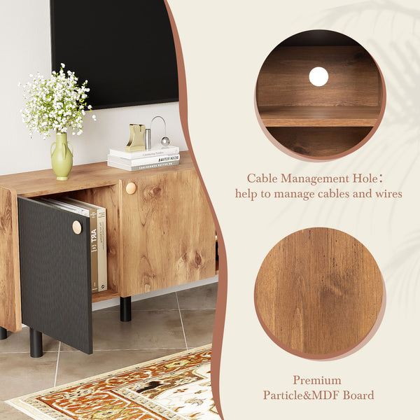 English Elm Mid Century Tv Stand With 3 Cabinets - Stylish Media Console For Tvs Up To 70” With Smart Storage N710P180186P