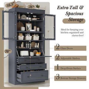 English Elm Topmax Shaker Pantry Cabinet with Drawers Power Outlet and Glass Doors SP000094AAE