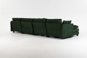 English Elm Modern Chenille Sectional Sofa Modular Sleeper with Ottoman Chaise and Waist Pillows Antique Green W2530S00022