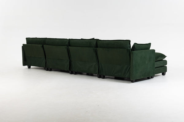 English Elm Modern Chenille Sectional Sofa Modular Sleeper with Ottoman Chaise and Waist Pillows Antique Green W2530S00022