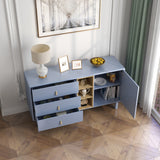 Hearth and Haven Hike Dresser with 3 Open Storages, 3 Drawers and Leather Handles, Blue W1781P148585