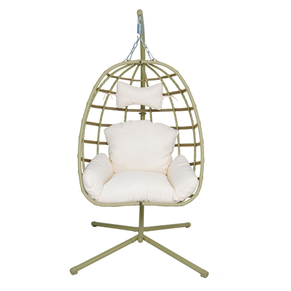 English Elm Egg Hanging Chair with Stand Pe Rattan Swing Seat Washable Cushion Patio Bedroom T5880P497436