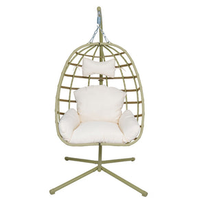 English Elm Egg Hanging Chair with Stand Pe Rattan Swing Seat Washable Cushion Patio Bedroom T5880P497436