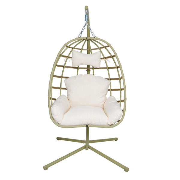 English Elm Egg Hanging Chair with Stand Pe Rattan Swing Seat Washable Cushion Patio Bedroom T5880P497436