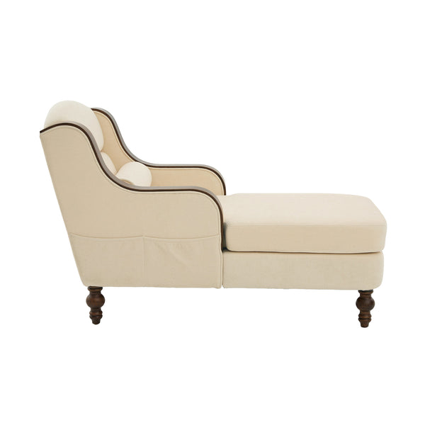 English Elm UNITED Oversized Chaise Lounge Sofa Bed with Solid Wood Arms, High-Resilience Foam, 800lb Capacity and Storage Pockets Beige W1568S00212