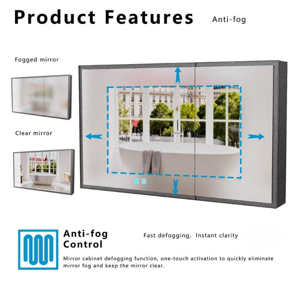 English Elm Led Aluminum Double Door Medicine Cabinet Anti Fog Mirror Bathroom Wall Mount W3083P373519