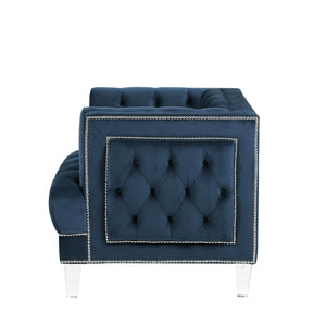 English Elm Ansario Velvet Accent Chair with Button Tufting, Full Foam Seat, Acrylic Legs, Stylish Upholstery Elegance Blue 42 L x 34 W x 26 H B2726P284224
