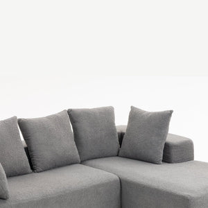 English Elm Full Foam Modular L-shaped Sectional Sofa Flannelette Upholstered with Five Throw Pillows Grey-Blue W3326S00024