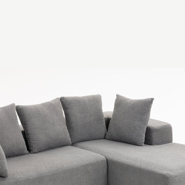 English Elm Full Foam Modular L-shaped Sectional Sofa Flannelette Upholstered with Five Throw Pillows Grey-Blue W3326S00024