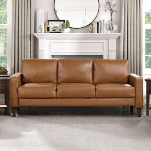 English Elm Modern 3-Piece Living Room Set - Stylish Sofa, Loveseat & Chair In Brown Faux Leather - Easy Assembly! B011S01976