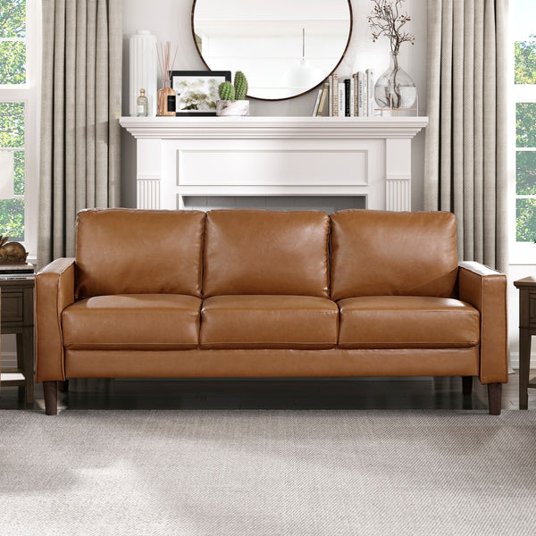 English Elm Modern 3-Piece Living Room Set - Stylish Sofa, Loveseat & Chair In Brown Faux Leather - Easy Assembly! B011S01976