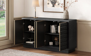 English Elm Christopher Knight Home® - Modern 4-Door Storage Cabinet with 3D Geometric Doors, Metal Trim, Durable MDF Top, 61.25"L x19"W x12.2"H Black N760P324554B
