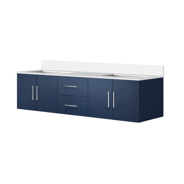 English Elm Navy Double Bath Vanity 72" W x 22" D with White Quartz Top, Solid Wood, Soft-Close Drawers, Storage B2731P258702