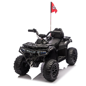 English Elm 24v Kids Electric Ride-on Atv with Dual Motors Bluetooth Led Lights and Flag Poles Black W1578P305893