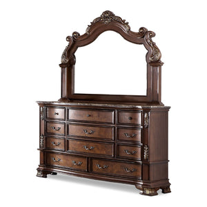 English Elm Brown Cherry Dresser with Genuine Marble Top Bronze Hardware Traditional Bedroom Storage B2741P448890