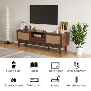 English Elm Rattan Tv Stand With Mid-Century Modern Design, Boho Style, Storage Drawers & Cable Management Solution T3623P380522-GIGA
