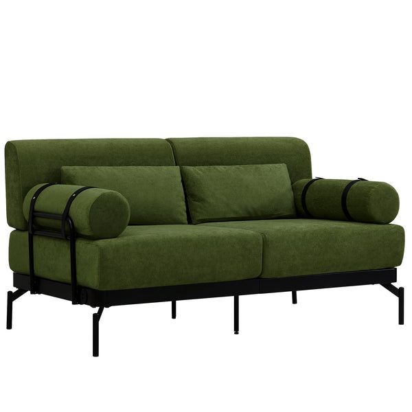 English Elm Modern Loveseat Sofa with Cylindrical Armrests, Built-In USB Ports, Chenille Cushions, Steel Frame Green N719P290584F