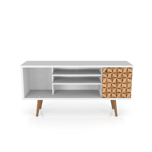 English Elm Liberty 53" Mid-Century Modern Tv Stand In Natural & White - Stylish Storage For Living Rooms B365P398327