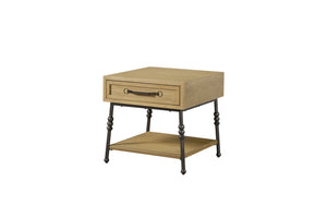 English Elm Accent End Table with Hickory Veneer Open Shelf and Drawer for Modern Living Rooms B2699P447485