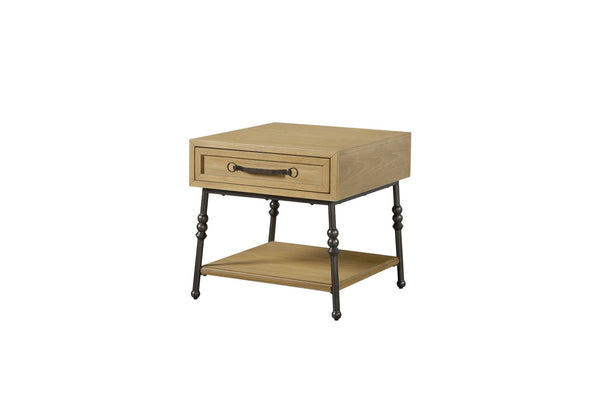 English Elm Accent End Table with Hickory Veneer Open Shelf and Drawer for Modern Living Rooms B2699P447485