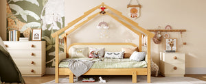 English Elm Twin Pine Treehouse Floor Bed with Padded Rails and Cabin Roofline for Kids White W1580S00383
