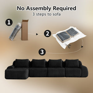 English Elm 146" Flannelette Modular Sectional with Deep Seating and Tool-free Buckle Configuration W714S01536