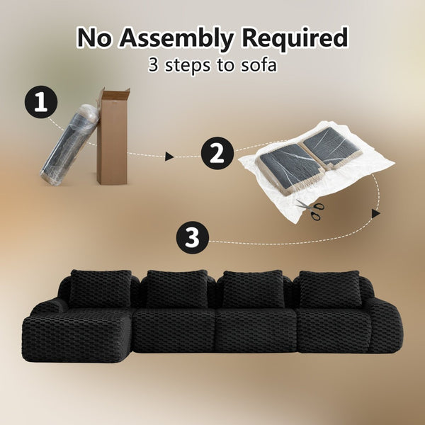 English Elm 146" Flannelette Modular Sectional with Deep Seating and Tool-free Buckle Configuration W714S01536