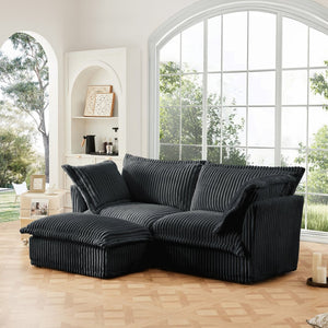 English Elm Slipcovered Sectional 2-Seater Sofa With Detachable Ottoman, Cozy Gray Corduroy & Washable Covers W3041S00216-GIGA