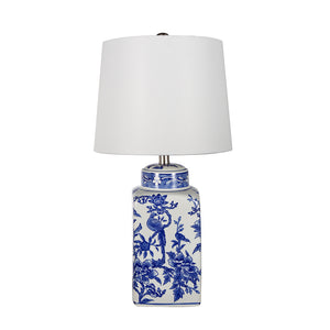 English Elm D13x25" Blue and White Ceramic Vase Lamp — 25" Porcelain Accent Lamp with Hand-Painted Blue Motif, Warm Glow and Statement Style (Home & Office) W2078P324058