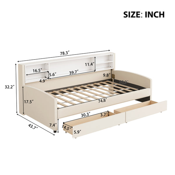 English Elm Twin Velvet Upholstered Platform Bed with Plush Headboard, Underbed Drawers & Hidden Cabinet Storage Beige SF000183AAA