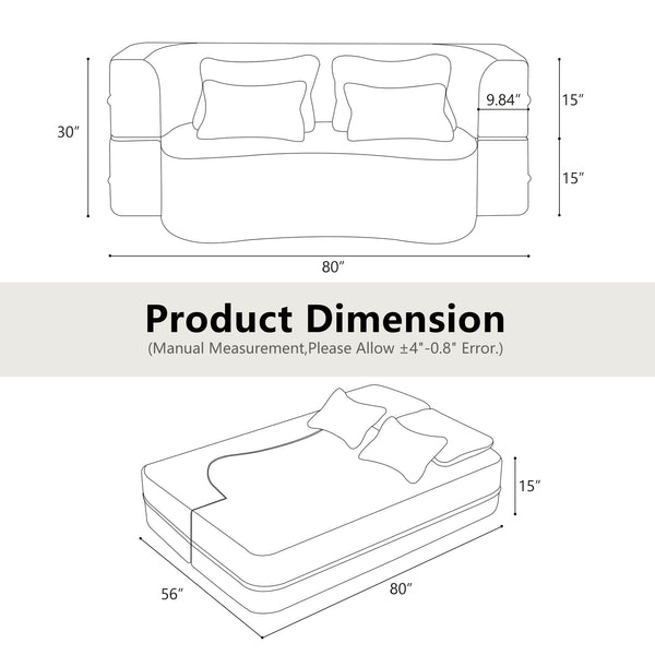 English Elm Queen Plush Floor Sofa Futon with 4 Pillows — Modern Foam Folding Couch Mattress for Living Room Guest Bedroom LIGHT GREY W3612P336072