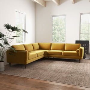 English Elm Ashcroft Furniture - Amber Velvet Corner Sectional Sofa - Mid-Century Yellow Upholstery, Solid Wood Frame, Removable Cushions B183S00071