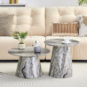 English Elm Nested Round Coffee Table Set with Wood Grain Mdf Top for Modern Living Rooms Grey W2920S00117