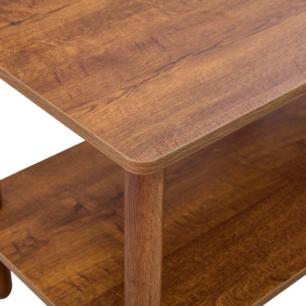 English Elm Modern 2-Tier Coffee Table with Open Shelf, Solid Wood + MDF, Rounded Legs, Durable Farmhouse Style Walnut W3226P279108