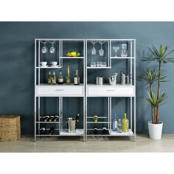 English Elm Draper Gloss White Led Wine Cabinet with Chrome Frame and Open Bar Shelving B062P441294
