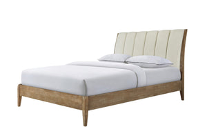English Elm 1pc Modern Upholstered Queen Bed with Hickory Veneer, Touch LED Headboard, Plush Contemporary Design Beige 61 L x 30 W x 6.5 H B011S01863