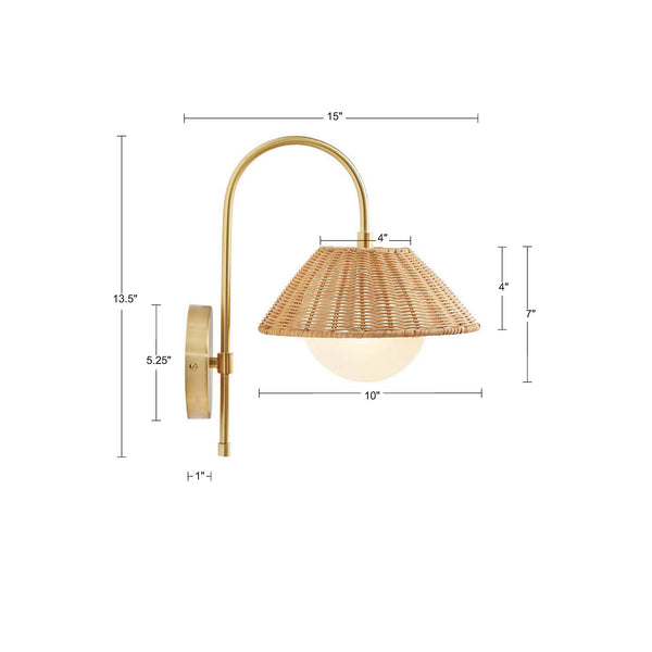 JLA Home INK+IVY - Rattan Artisan Wall Sconce with Gold Accent, Frosted Globe & 60" Cord — Plug-In Ambient Lighting II155-0145