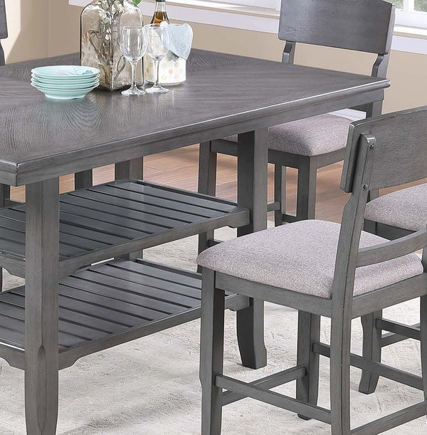 English Elm Modern Counter Height Dining Table with 2 Shelves, Gray Rubberwood, Seats 6, Stylish Rectangular Design B011P367255