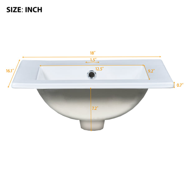 English Elm 18-Inch Modern Bathroom Vanity with Sink Compact Retro Design Durable MDF & Solid Wood Legs Storage-Friendly White N710P257401K
