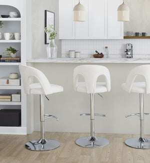 English Elm Adjustable Swivel Barstools Set of 2 White Fabric Padded Seats Chrome Base B202S01953